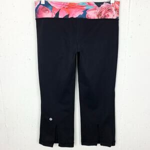 LuluLemon Womens Gather & Crow Crop Full On Luon Black Secret Garden Size 6